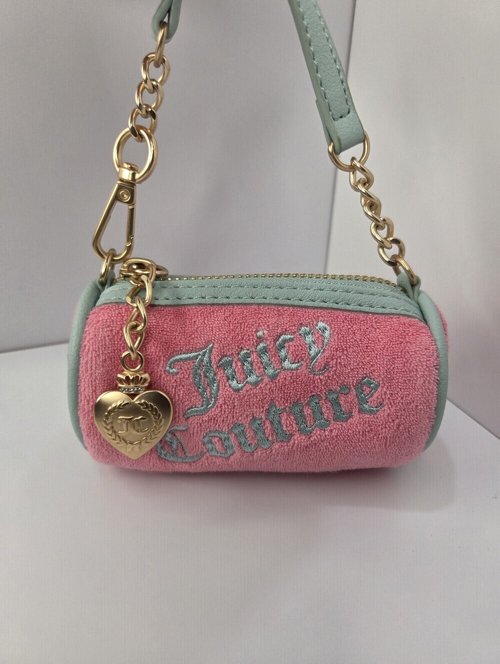 Juicy Couture Blue & Pink Terry Mini Barrel Bag Charm Or Key Chain Coin Pouch